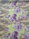 Unique Bold Floral Printed Silk Crepe de Chine - Lavender / Lilac / Lime / Tan