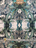 Ethnic-Abstract Printed Silk Crepe de Chine - Grey / Green / White / Multi