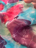 Watercolor Splotches Printed Silk Charmeuse with Beads - Teal / Plum / Seafoam / Raspberry
