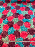 Watercolor Splotches Printed Silk Charmeuse with Beads - Teal / Plum / Seafoam / Raspberry