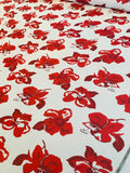 Floral Poppy Printed Silk Chiffon - Red / White