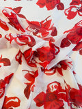 Floral Poppy Printed Silk Chiffon - Red / White