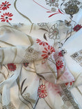 Oriental-Inspired Floral Printed Silk Chiffon - Cream / Olive / Red