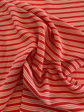 Horizontal Striped Printed Silk Crepe de Chine - Red / Beige