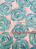 Bold Watercolor Floral Poppy Printed Silk Chiffon - Seafoam Green / Cream