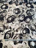 Painterly Floral Printed Silk Georgette - Black / Beige / Olive / Brown
