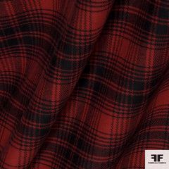 Red/Black Plaid Double-Faced Wool/Cashmere Coating - Fabrics