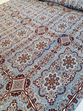 Persian Rug Inspired Printed Light-Weight Silk Charmeuse - Sky Blue / Bordeaux / Peach