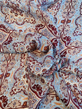 Persian Rug Inspired Printed Light-Weight Silk Charmeuse - Sky Blue / Bordeaux / Peach