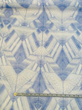 Abstract Geo-Linear Printed Silk Georgette - Blue / White