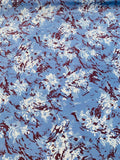Abstract Painterly Blotchy Printed Silk Crepe de Chine - Periwinkle / Maroon / White