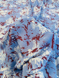 Abstract Painterly Blotchy Printed Silk Crepe de Chine - Periwinkle / Maroon / White