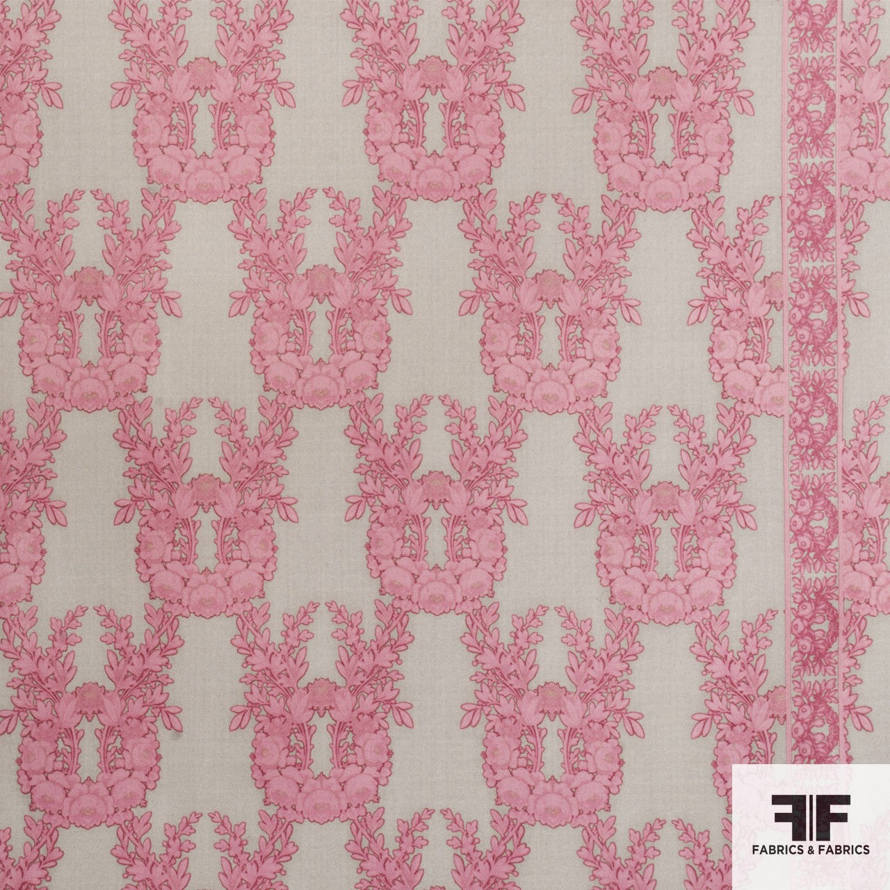 Floral Printed Wool fabric - Pink/Taupe