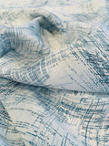 Wavy Sketch Printed Silk Crepe de Chine - Teal / White