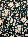 Border Pattern Floral Vine Printed Stretch Silk Georgette - Black / White / Turquoise