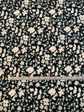 Border Pattern Floral Vine Printed Stretch Silk Georgette - Black / White / Turquoise