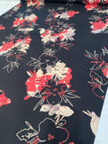 Oriental-Inspired Abstract Printed Mini Silk Twill - Black / Coral / Cream