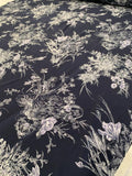 Toile-Like Floral Printed Silk Crepe de Chine - Navy / White / Lavender