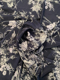 Toile-Like Floral Printed Silk Crepe de Chine - Navy / White / Lavender