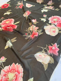Airy Floral Printed Silk Chiffon Panel - Brown / Olive / Strawberry Red