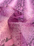 Snakeskin Pattern Printed Crinkled Silk Chiffon - Magenta / Plum / Ivory