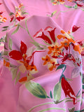 Garden Floral Printed Silk Crepe de Chine - Pink / Red / Green