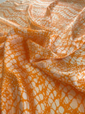 Wavy Abstract Printed Silk Charmeuse - Orange / White