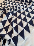 Triangular Geometric Stitched Cotton Sheeting - Navy / White