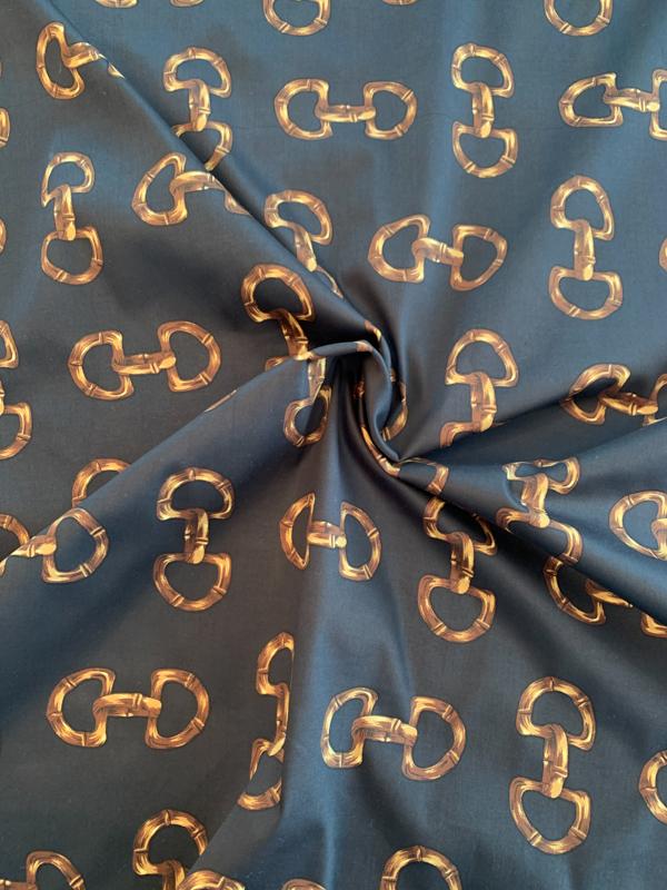 Large Links Printed Stretch Cotton Twill Panel - Black / Gold / Brown