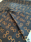 Large Links Printed Stretch Cotton Twill Panel - Black / Gold / Brown