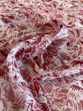 Tropical Landscape Printed Silk and Cotton Voile - Maroon / Red / Ivory