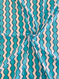 Vertical Wavy Striped Printed Cotton Batiste Panel - Turquoise / Blue / White