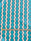 Vertical Wavy Striped Printed Cotton Batiste Panel - Turquoise / Blue / White