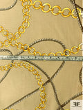 Italian Chains and Tassels Printed Stretch Cotton Poplin - Tan / Grey / Yellow-Gold