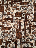 Twentieth Century Abstract Artistic Printed Stretch Cotton Sateen - Chocolate / Tan / Black / Ivory