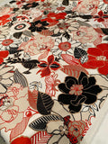 Italian Bold Flowers and Leaves Printed Stretch Cotton Sateen - Red / Black / Beige / White