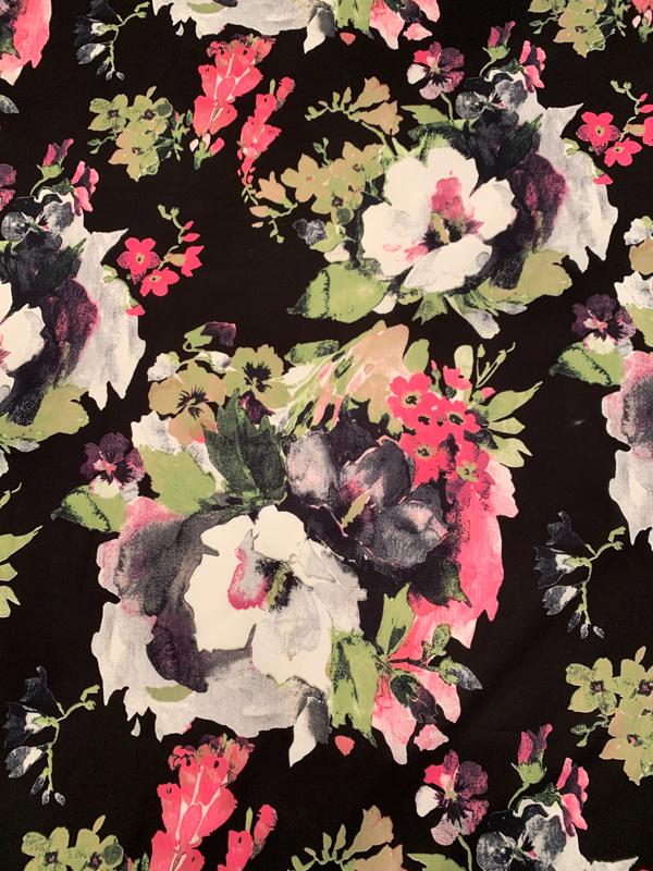 Large Floral Printed Cotton Poplin - Kiwi/Hot Pink/Black/White