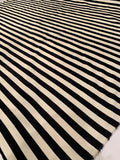 Horizontal Striped Stretch Printed Cotton Sateen - Black / Ivory