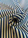 Vertical Striped Stretch Cotton Sateen - Navy / Yellow / White