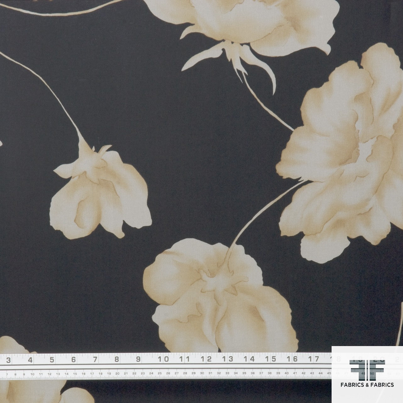 Carnation Floral Printed Silk Chiffon - Black/Cream - Fabrics & Fabrics NY