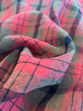 Crinkled Plaid Washed Yarn-Dyed Linen Cotton - Coral Red / Brown / Black