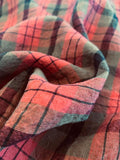 Crinkled Plaid Washed Yarn-Dyed Linen Cotton - Coral Red / Brown / Black