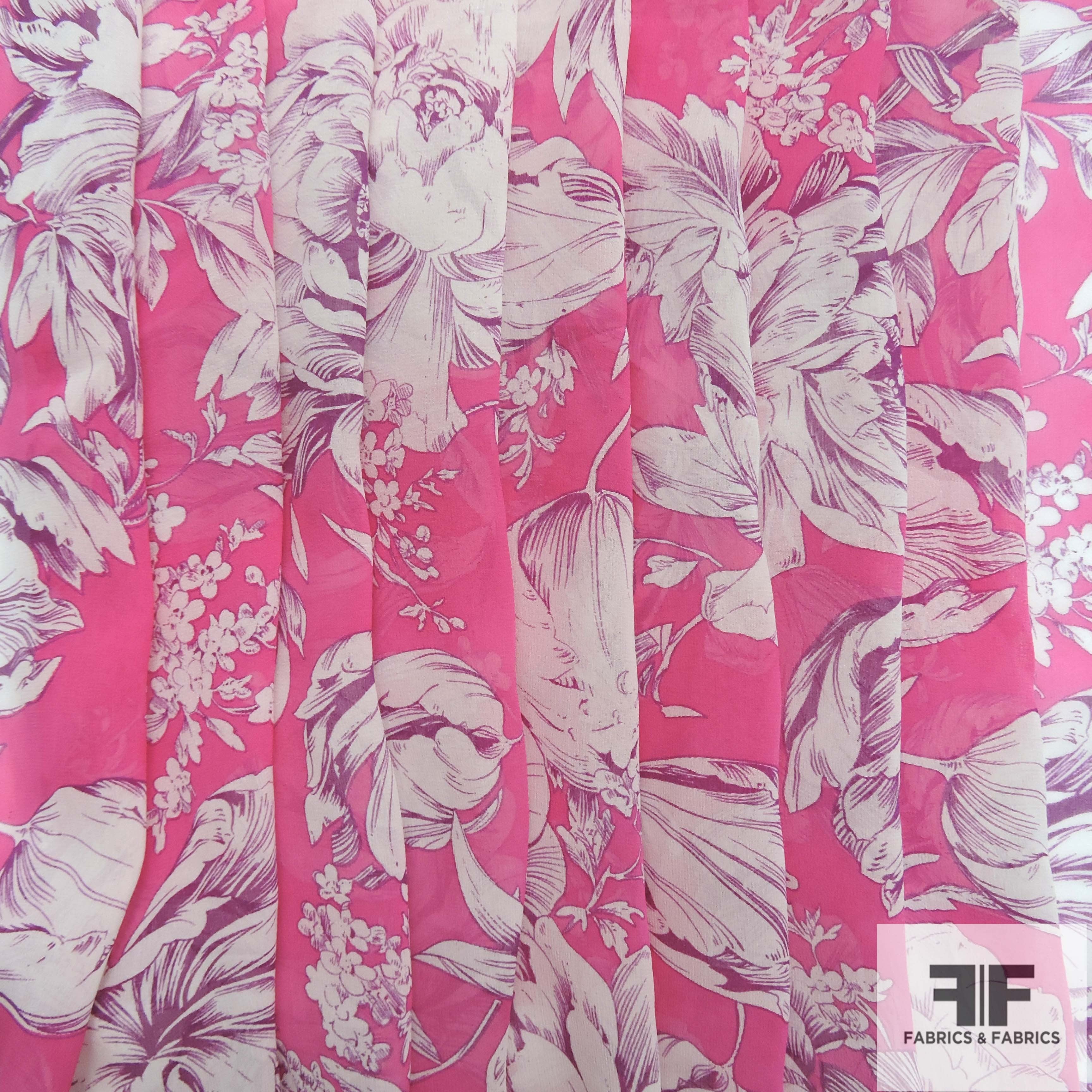 Floral Printed Silk Chiffon - White/Pink