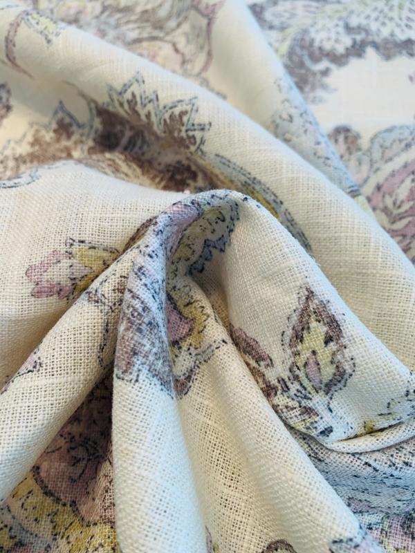 Home Dec Noblesse Floral Printed Linen Viscose - Ivory/Taupe | FABRICS ...