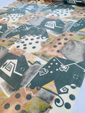 Geometric Collage Heavy Silk Habotai - Olive / Sage / Ivory / Light Brown