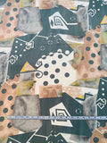 Geometric Collage Heavy Silk Habotai - Olive / Sage / Ivory / Light Brown