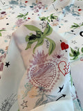 Floral Star Heart Printed Silk Crepe de Chine - Multicolor