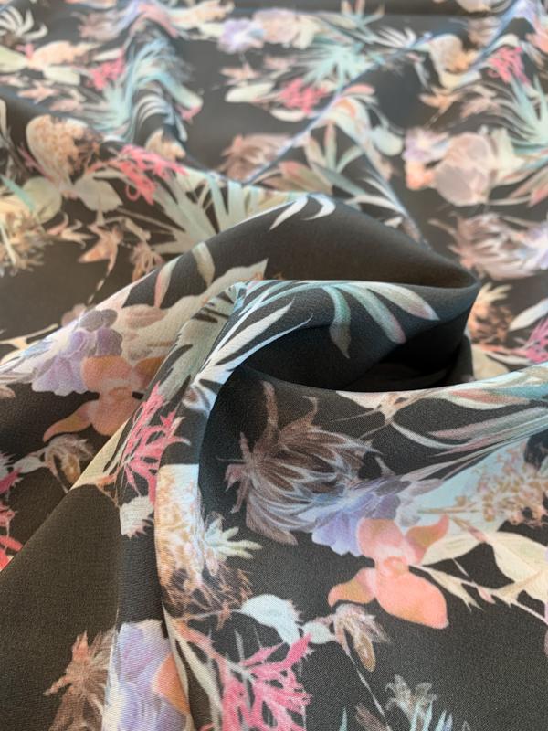 Washed-Look Floral Printed Silk Crepe de Chine - Grey/Multicolor ...