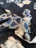 Floral Maze Stretch Silk Chiffon - Black / White / Cadet Blue