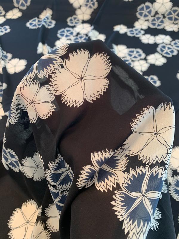 Floral Maze Stretch Silk Chiffon - Black/White/Cadet Blue | FABRICS ...